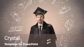  Presentation with hand drawn school - Slide set with teenager with hand drawn school background and a  colored foreground