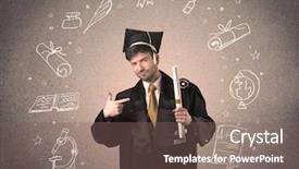  Presentation with hand drawn school - Cool new PPT theme with teenager with hand drawn school backdrop and a  colored foreground