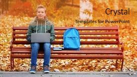  Presentation with autumn - Audience pleasing PPT theme consisting of human technology young stylish - teenager with laptop sitting backdrop and a gold colored foreground