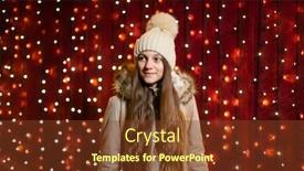  Presentation with christmas lights - PPT theme having teenager with long hair posing in front of lights wall at christmas market background and a tawny brown colored foreground
