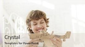  Presentation with room - Presentation design consisting of teenager with model paper ailplane in room background and a soft green colored foreground