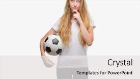  Presentation with soccer - Presentation with teenager woman holding soccer football background and a  colored foreground