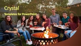  Presentation with teenagers - PPT layouts enhanced with teenagers at a fire pit background and a tawny brown colored foreground