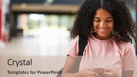  Presentation with text message - PPT theme having teenagers caribbean - female college student reading text background and a  colored foreground