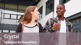  Presentation with students walking on campus - Colorful presentation design enhanced with teenagers caribbean - group of students walking outside backdrop and a gray colored foreground