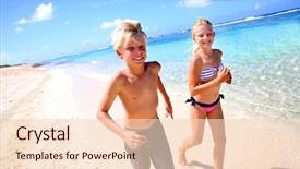  Presentation with teenagers - PPT layouts having teenagers caribbean - kids running on a sandy background and a lemonade colored foreground