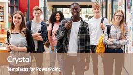  Presentation with area - Cool new slide deck with teenagers caribbean - portrait of student group backdrop and a coral colored foreground