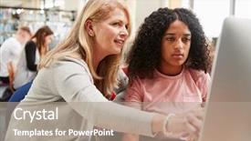  Presentation with teacher - Beautiful theme featuring teenagers caribbean - teacher and female student work backdrop and a coral colored foreground