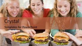  Presentation with burgers - PPT theme enhanced with teenagers eating burgers background and a red colored foreground