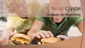  Presentation with burgers - Slides with teenagers eating burgers background and a coral colored foreground