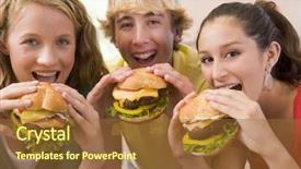  Presentation with burgers - PPT theme having teenagers eating burgers background and a tawny brown colored foreground