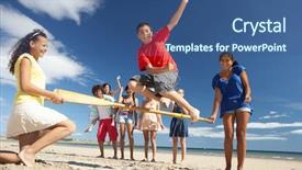  Presentation with teenagers - Beautiful PPT theme featuring teenagers having fun on beach backdrop and a ocean colored foreground