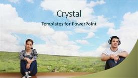  Presentation with music festival classic film - Audience pleasing PPT theme consisting of teenagers listen music mixed media backdrop and a  colored foreground