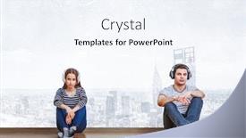  Presentation with teenagers - PPT theme consisting of teenagers-listen-music-mixed-media background and a sky blue colored foreground