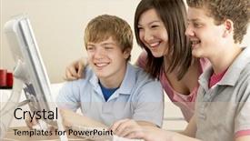  Presentation with teenagers - Presentation with teenagers on computer at home background and a soft green colored foreground