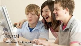  Presentation with teenagers - Presentation theme having teenagers on computer at home background and a coral colored foreground