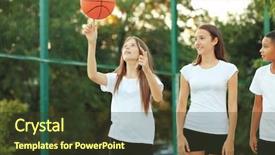  Presentation with teenagers - Beautiful presentation theme featuring teenagers playing basketball on school backdrop and a tawny brown colored foreground