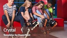  Presentation with teenagers - Audience pleasing PPT layouts consisting of teenagers putting on roller skate backdrop and a tawny brown colored foreground
