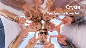  Presentation with teens summer camp - Beautiful presentation featuring teenagers showing peace or victory backdrop and a coral colored foreground
