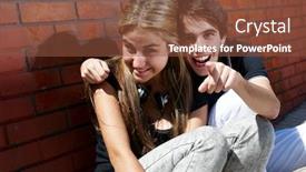  Presentation with teenagers - PPT theme enhanced with teenagers sitting by a street background and a tawny brown colored foreground