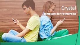  Presentation with green lawn - Presentation theme with teenagers sitting on green background and a  colored foreground