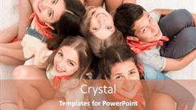  Presentation with teenagers - Beautiful slide deck featuring teenagers-sitting-on-the-floor backdrop and a coral colored foreground