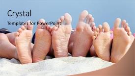  Presentation with beach wedding heart on sand - Amazing slide set having teenagers sunbathing on sandy beach backdrop and a light blue colored foreground