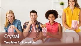  Presentation with junk food - PPT layouts with teenagers television - friendship junk food people background and a red colored foreground