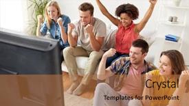  Presentation with entertainment - Beautiful slide set featuring teenagers television - friendship leisure people and entertainment backdrop and a coral colored foreground