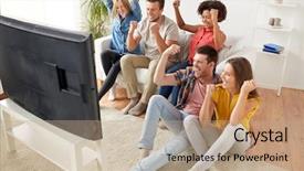  Presentation with entertainment - Audience pleasing presentation design consisting of teenagers television - friendship leisure people and entertainment backdrop and a coral colored foreground