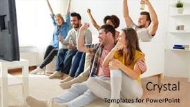  Presentation with cider - Slides with teenagers television - friendship people and entertainment concept background and a coral colored foreground