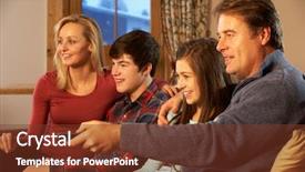  Presentation with portrait happy family smiling - Presentation having teenagers television - portrait of family relaxing background and a tawny brown colored foreground