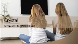  Presentation with siblings - Amazing presentation having teenagers television - rear view of siblings watching backdrop and a coral colored foreground