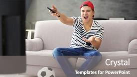  Presentation with brain and football - Audience pleasing presentation design consisting of teenagers television - teenager watching football match backdrop and a gray colored foreground