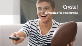  Presentation with british rugby - Cool new PPT theme with teenagers television - teenager watching rugby at home backdrop and a gray colored foreground