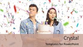  Presentation with birthday party - Cool new presentation theme with teenagers with a birthday cake backdrop and a coral colored foreground