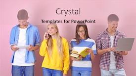  Presentation with teenagers - Beautiful PPT theme featuring teenagers with gadgets and book on color background backdrop and a lemonade colored foreground