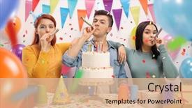  Presentation with birthday party - Cool new presentation with teenagers with party horns backdrop and a coral colored foreground