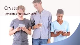  Presentation with teenagers - Colorful slide deck enhanced with teenagers with tablet computers on white background backdrop and a lemonade colored foreground