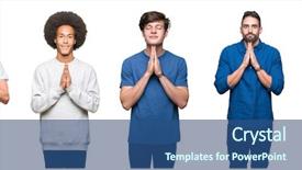  Presentation with people collage - Colorful presentation theme enhanced with teenagers worship - collage of group of people backdrop and a ocean colored foreground