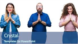  Presentation with casual young people - PPT theme enhanced with teenagers worship - collage of group of young background and a ocean colored foreground