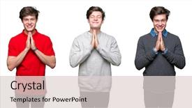  Presentation with praying hands - Slide deck having teenagers worship - collage of young man background and a  colored foreground