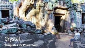  Presentation with archaeological - Colorful PPT theme enhanced with teenagers worship - teenage boy in ta prohm backdrop and a ocean colored foreground