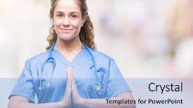  Presentation with praying hands - Cool new theme with teenagers worship - young brunette doctor girl wearing backdrop and a light blue colored foreground