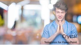  Presentation with worship - PPT theme featuring teenagers worship - young doctor wearing medical uniform background and a light blue colored foreground