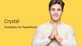  Presentation with praying hands - Colorful presentation enhanced with teenagers worship - young handsome man over isolated backdrop and a yellow colored foreground