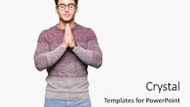  Presentation with praying hands - Presentation theme having teenagers worship - young handsome man wearing glasses background and a white colored foreground