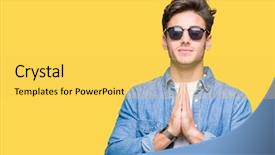  Presentation with praying hands - Colorful presentation design enhanced with teenagers worship - young handsome man wearing sunglasses backdrop and a yellow colored foreground