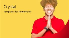  Presentation with praying hands - PPT theme enhanced with teenagers worship - young handsome man with afro background and a  colored foreground