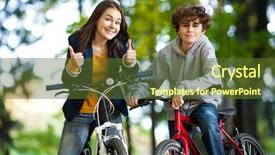  Presentation with biking - Amazing presentation theme having teens and bikes in city backdrop and a  colored foreground